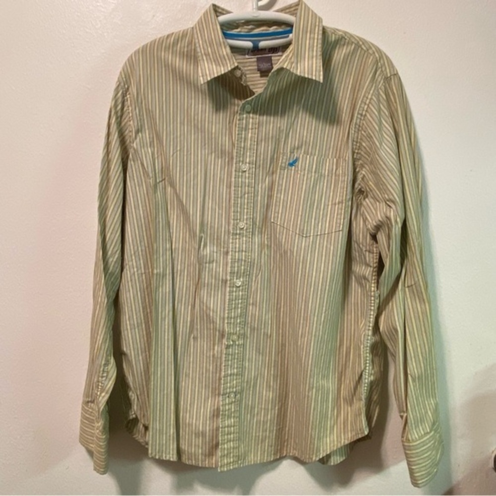 Urban Pipeline Shirt Mens Large Long sleeve Green Button Down Pocket Striped